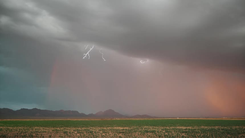 Lightning strikes the ground during a storm