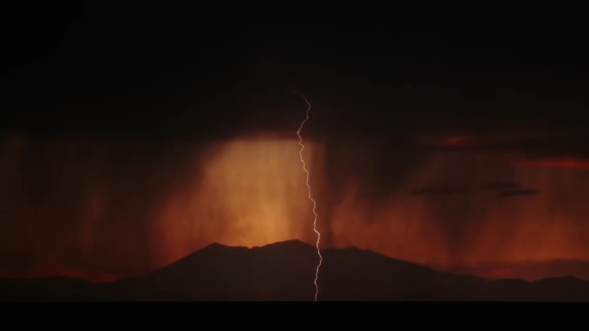 Lightning strikes from the dark clouds