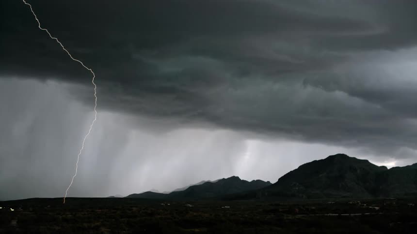 A strong storm is pouring rain
