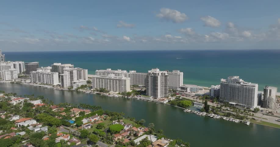 Aerial of miami beach on a partly sunny day