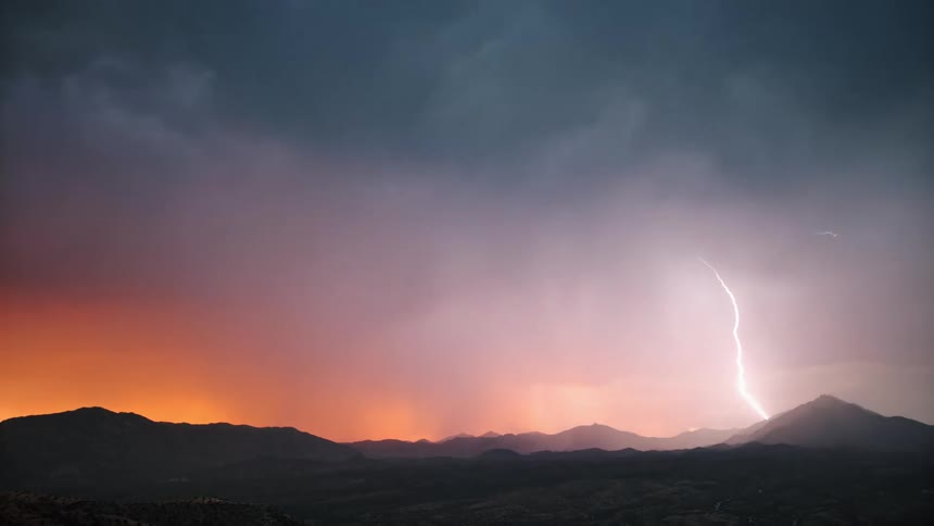 Storm with thunder above mountain ranges