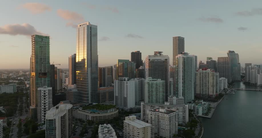 Skyscrapers in a seaside metropolis