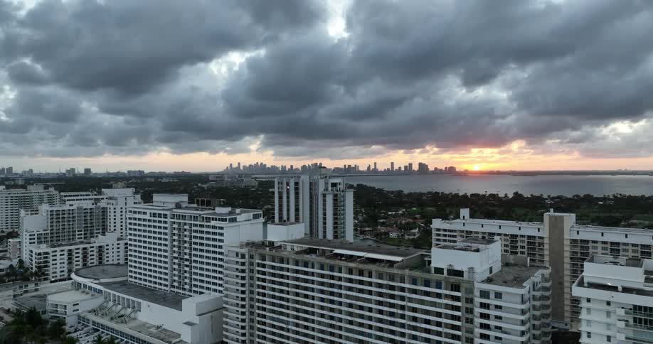 An aerial view of a vibrant coastal city in florida the coast stretches toward the horizon