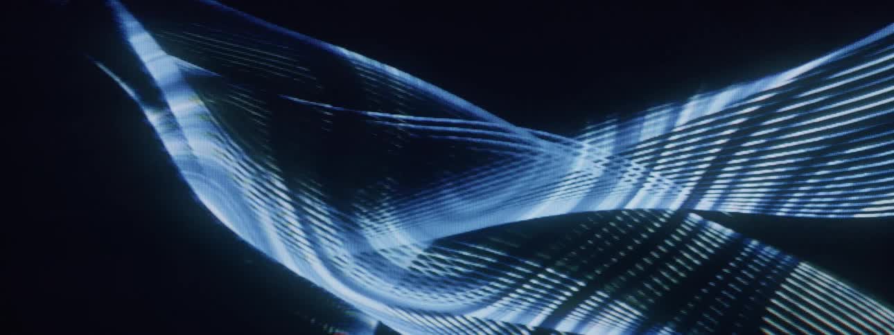 Abstract pattern and projection of wavy and blue lines on a dark background