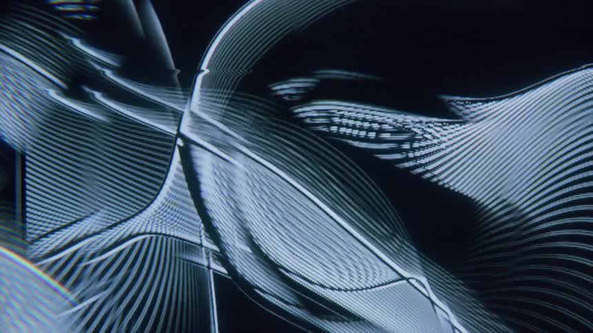 White and blue lines moving in a black environment in an abstract way