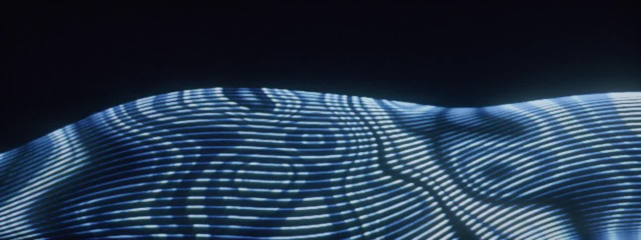 Wavy blue lines on a dynamic fluid dark background