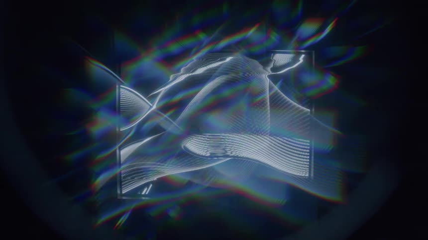 Projection of abstract formats of wavy and blue lines on a dark background
