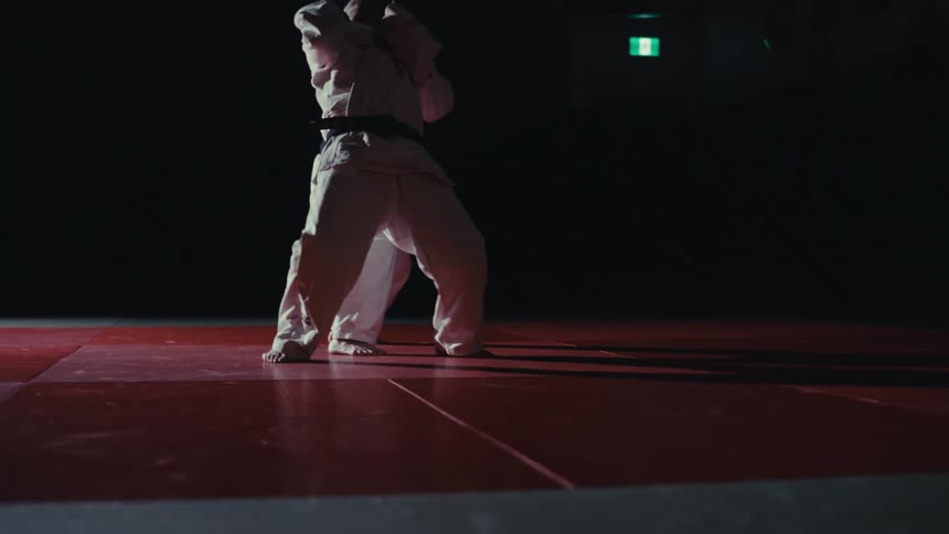 Two people practicing martial arts