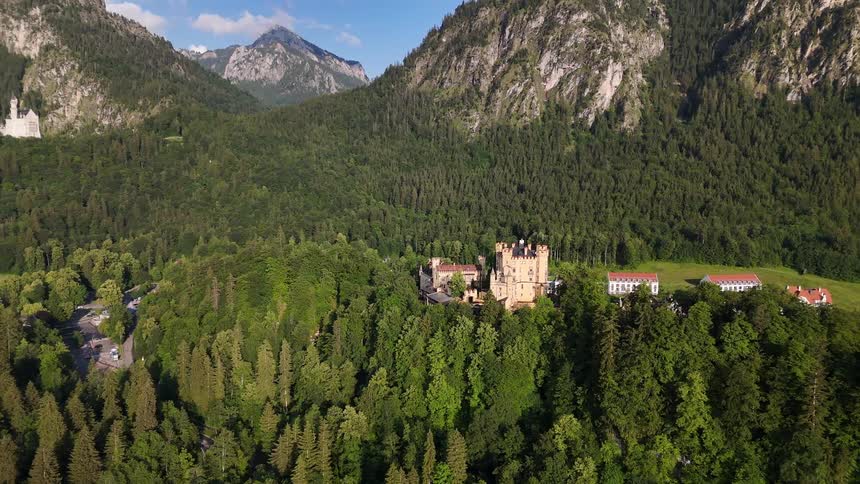 A castle is on the green mountains