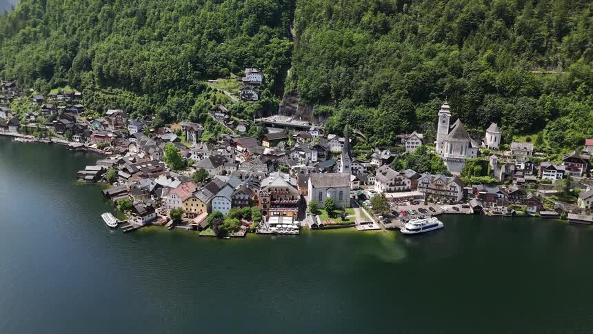 Aerial view of hallstatt a small town in the district of gmunden upper austria
