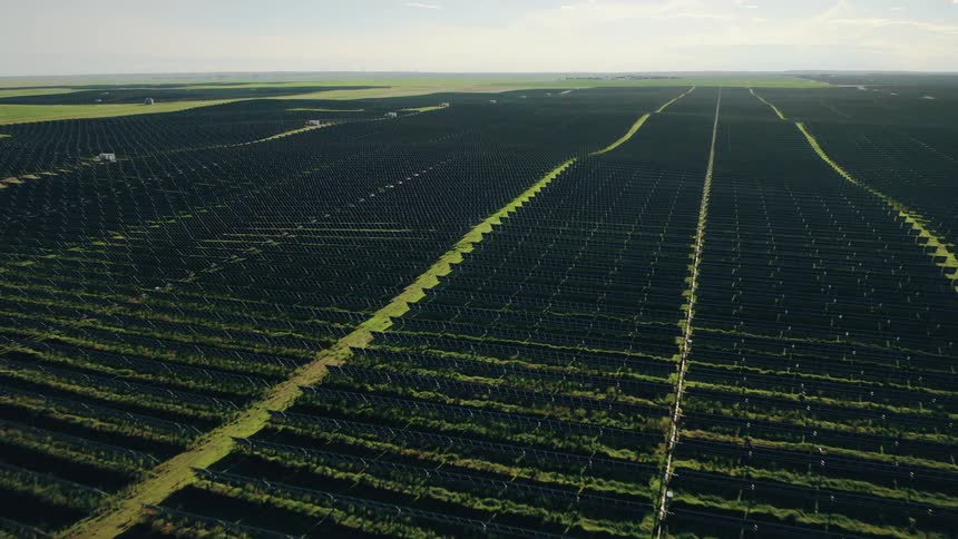 Aerial view of a large modern solar farm