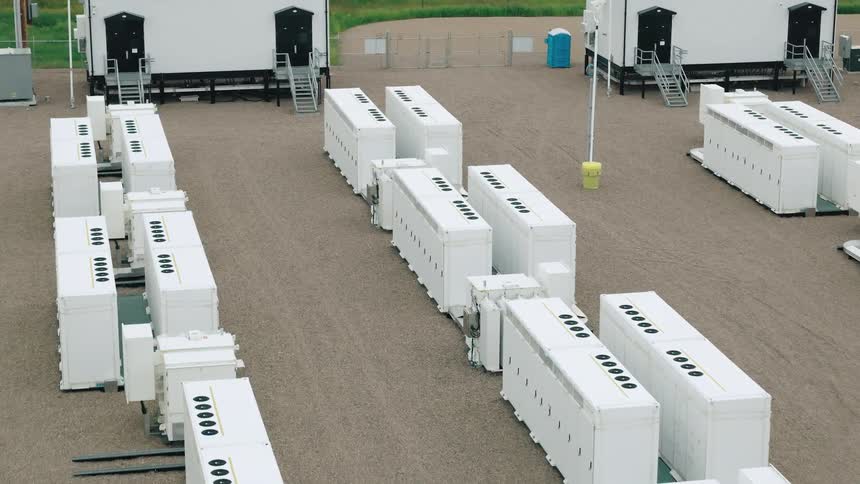 Aerial view of electrical battery grid storage