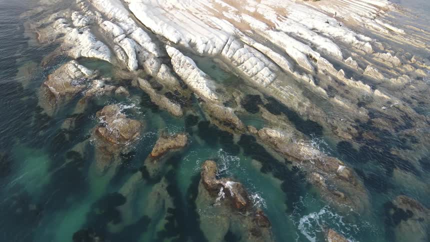 Aerial view of a coastal rock formation