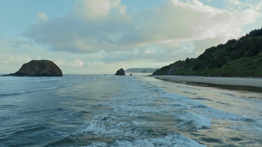 Aerial view of a rocky coastal landscape with prominent rocks formation near the coast