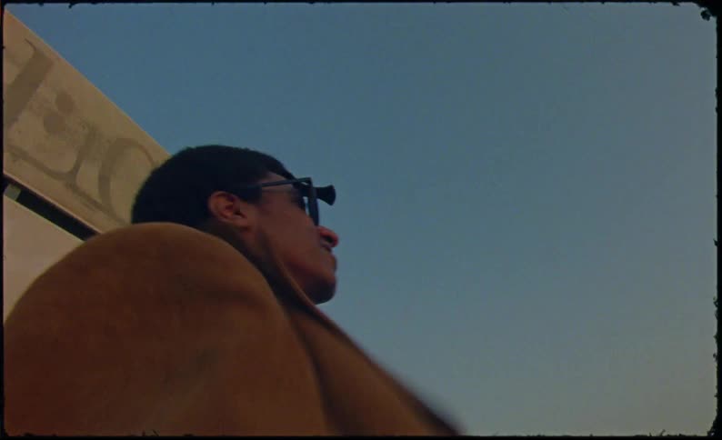 Young man wearing sunglasses and a brown coat