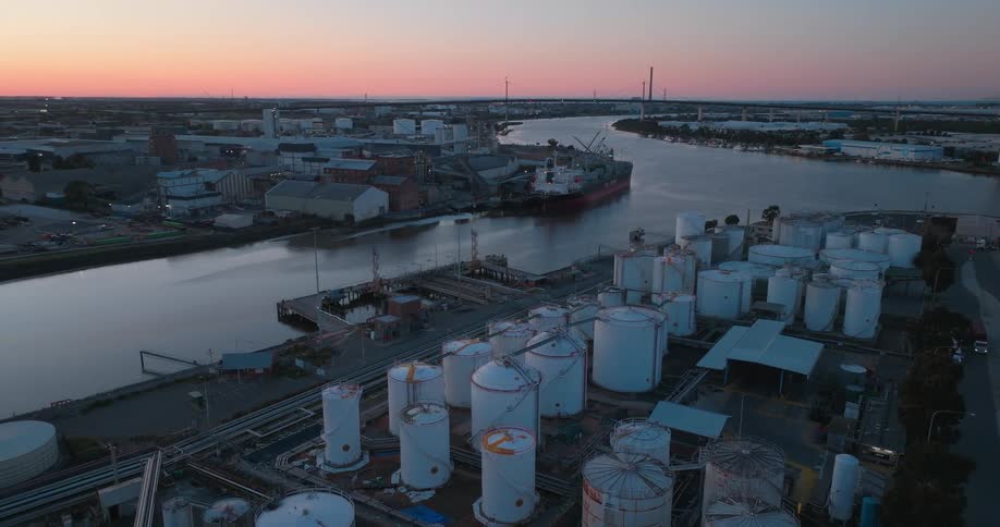 A water treatment plant is on the shore