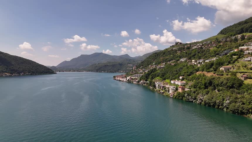 Homes are on the hills by the river