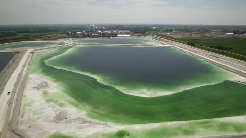 Industrial exposure evaporation pond on a wide landscape aerial view