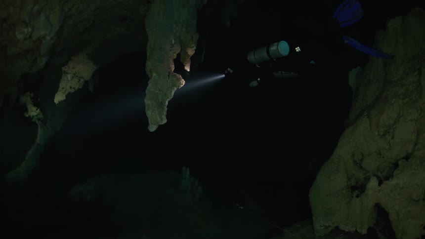 Diver inside an underwater cave