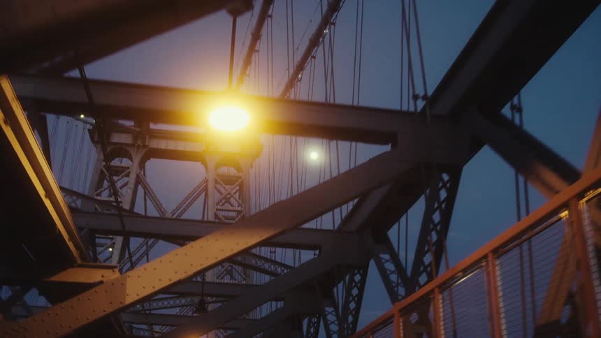The large bridge has many cables