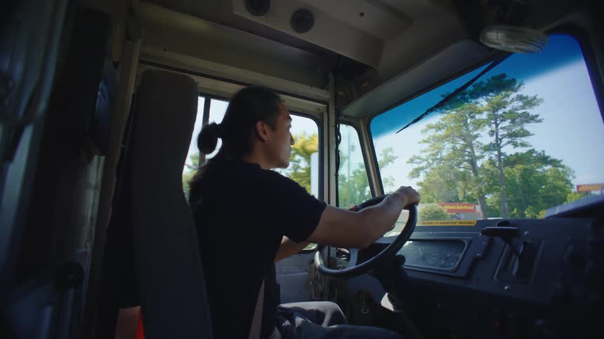A man driving a caravan