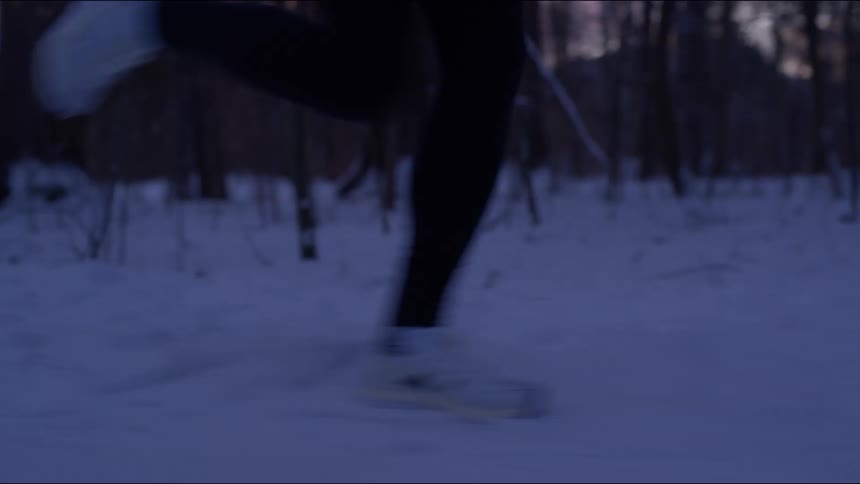 Running across a snowy forest