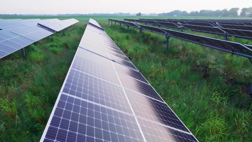 Solar panels in a field