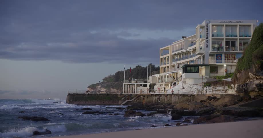 A large building is right on the beach