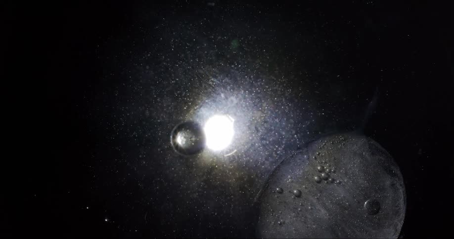 Liquid separates from a metallic ball with droplets around it
