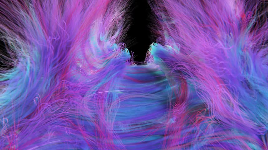 A large abstract object covered in faux pastel colored fur rolls forward