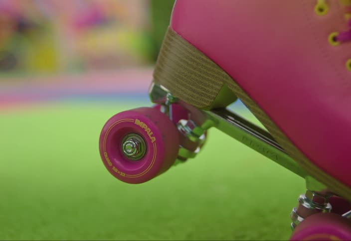 Close up of the small roller skate wheels rolling