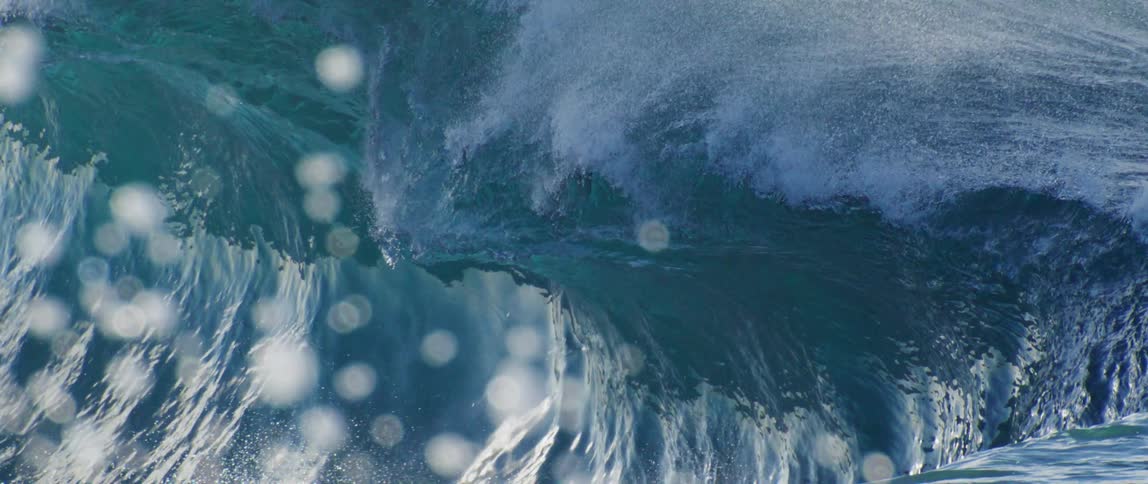 Crystal clear ocean wave in formation with reflections of sun rays