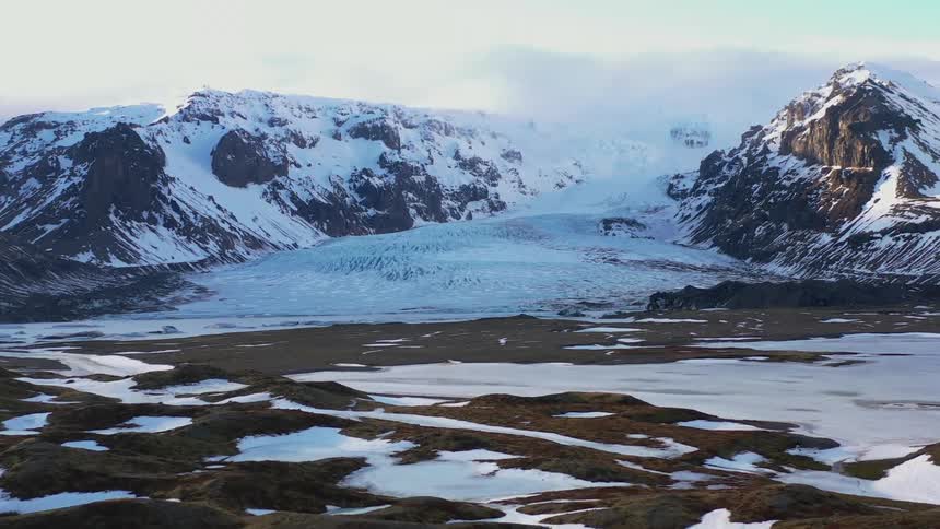 The mountains are covered with snow