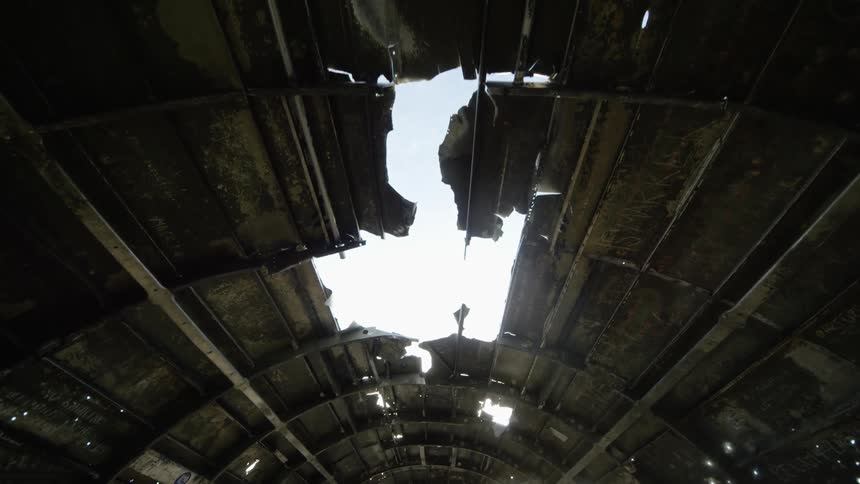 Fuselage of an airplane and destroyed in its interior