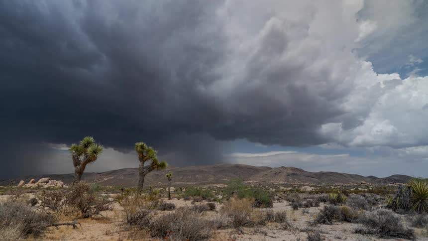 Storm clouds pour rain on the landscape