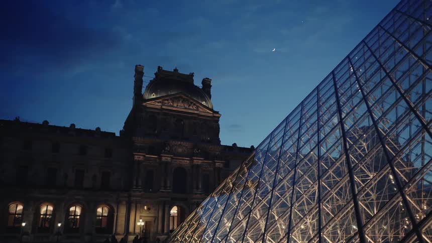 Architecture exterior architecture of the louvre museum at night in paris