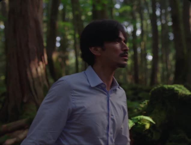 Man walking in a forest in broad daylight