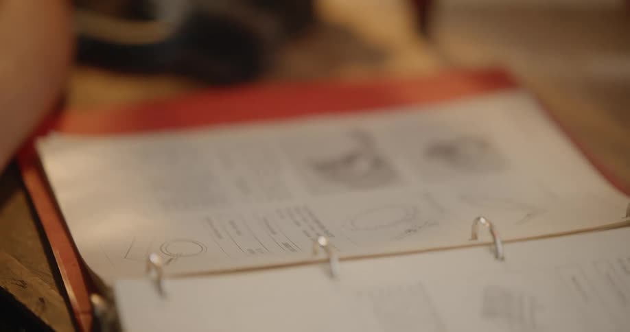 Woman reading documents in a notebook