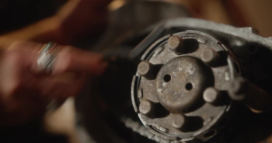 A closeup of a mechanical component being worked on