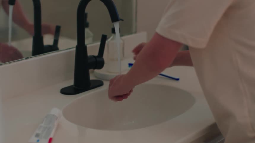A person is washing their hands