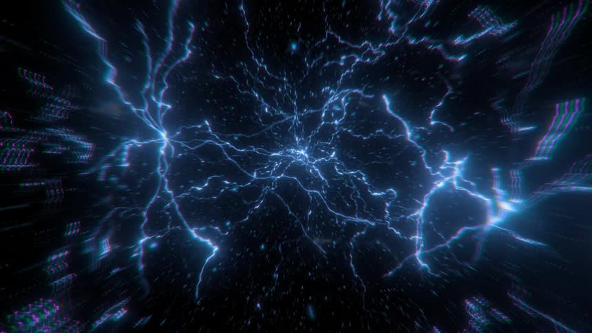 Abstract energy waves flashing like neurons on a black background