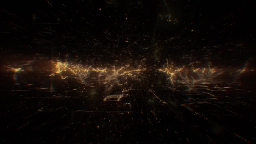 Explosion of light and particles emanating from a central point