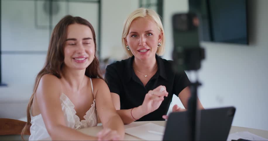 Two women talk on a video call