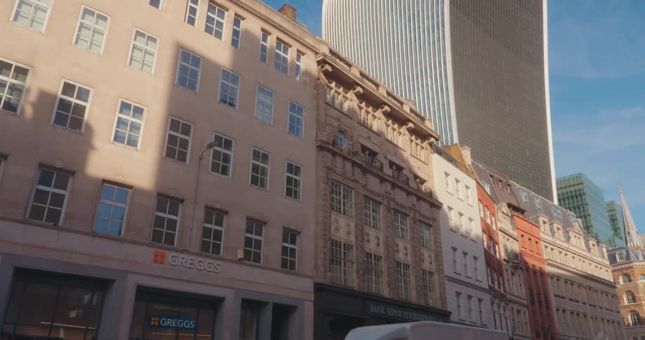 Low angle view of a street and modern buildings in london england