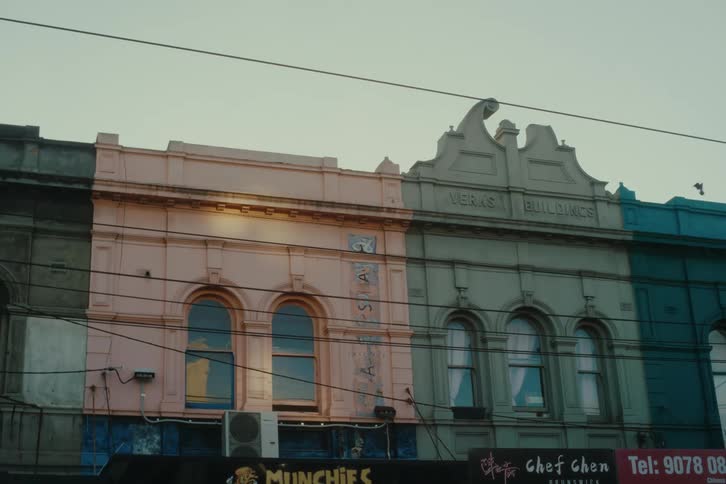 Colorful and classic buildings with facades