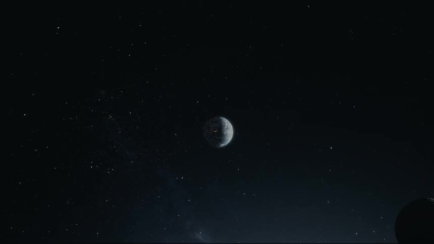 Panorama of space with distant planet earth and the moon