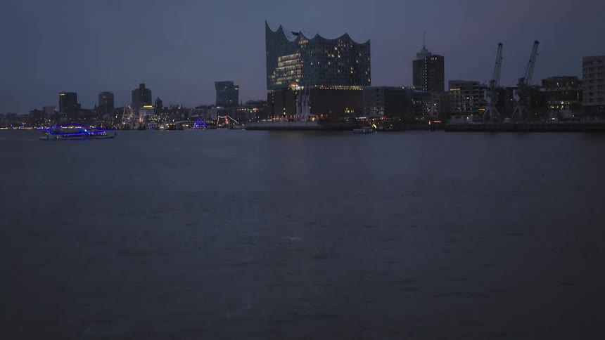 Scene of a metropolis illuminated at night by the sea