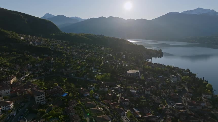 A small town is on the hills by the shore