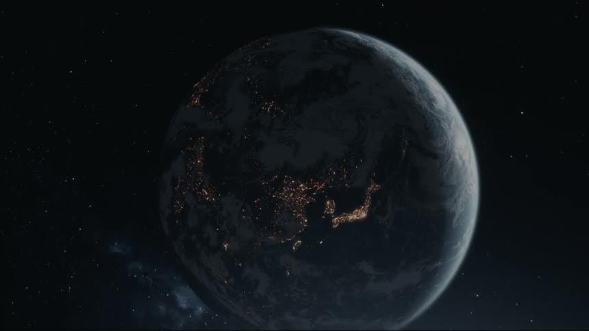 The planet rotates in space