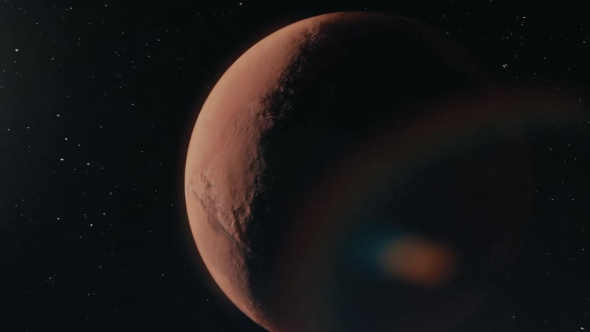 Mars rotating and floating in space